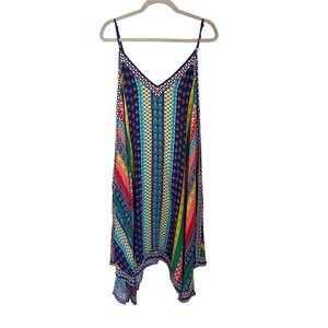 Freemarket by Flying Tomato Size L Boho Print Sharkbite Hem Midi Dress Festival
